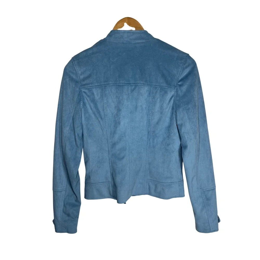 Chelsea & Violet Moto Jacket Faux Suede Small Blue Asymmetrical Zip Pocket NWT - Picture 4 of 11